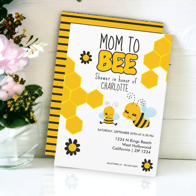 Convite Mãe para ser temida chá de fraldas (Mom to be Bee themed baby shower Invitation from Ricaso)