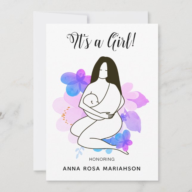 Convite *~* Mãe segurando bebê Chá de fraldas Floral (Frente)