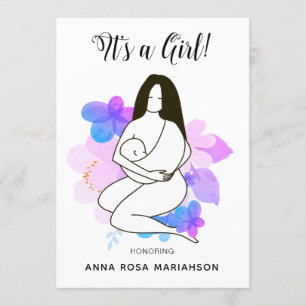 Convite *~* Mãe segurando bebê Chá de fraldas Floral