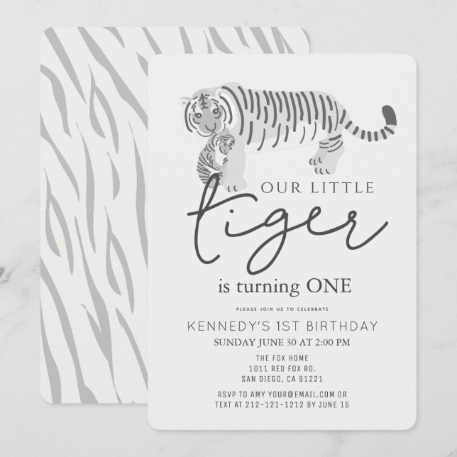 Convite Mãe Tiger & Cub Modern Cream primeiro aniversario (Frente/Verso)