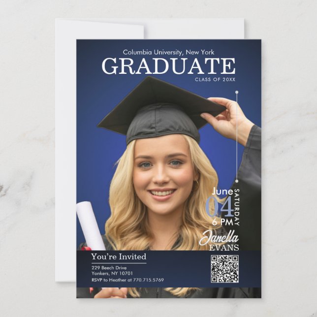 Convite Magazine Cover Graduation Blue (Frente)