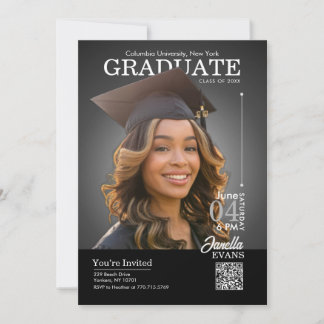 Convite Magazine Cover Graduation Cap down Black