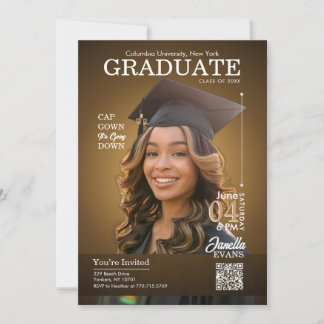 Convite Magazine Cover Graduation Cap Gown Gold