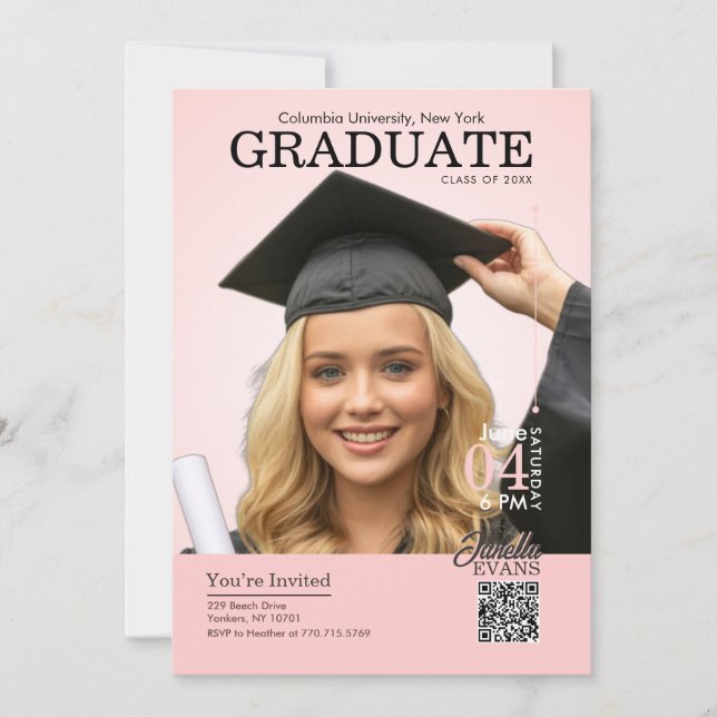 Convite Magazine Cover Graduation Pink (Frente)