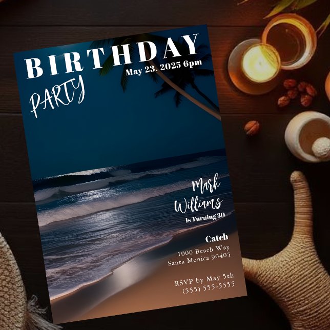 Convite Magazine Cover Moonlight Beach Birthday (Magazine Cover Moonlight Beach Birthday Invitation)