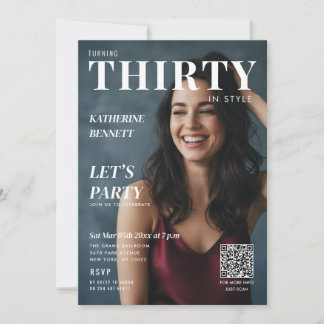 Convite Magazine Cover Photo 30th Birthday Party QR Code