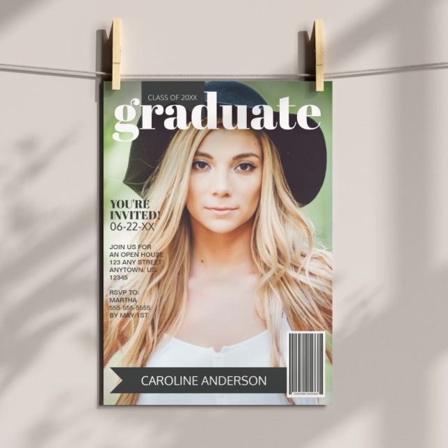 Convite Magazine Cover Photo Graduation Invitation (Criador carregado)