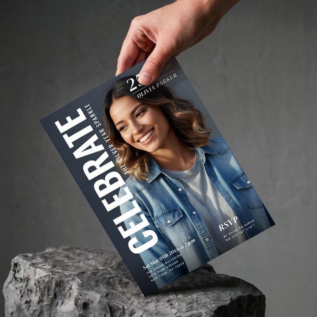 Convite Magazine Cover Photo Milestone 25th Birthday Party (Criador carregado)