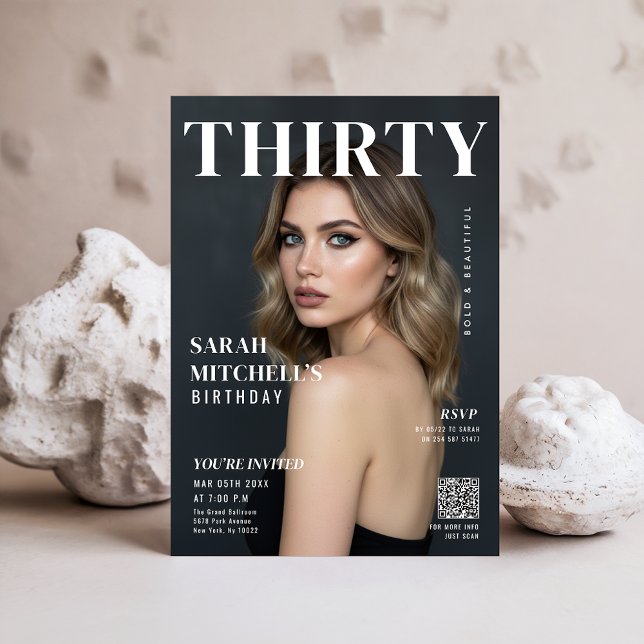 Convite Magazine Cover Photo RSVP 30th Birthday Party (Criador carregado)