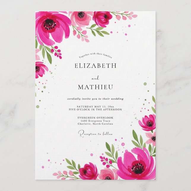 Convite Magenta Artistic Floral Wedding (Frente)