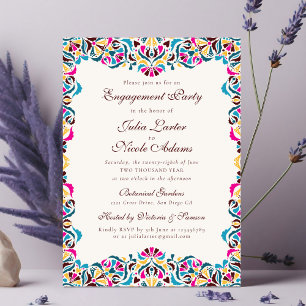 Convite Magenta Azul Fantasia Floral Festa de Engajamento