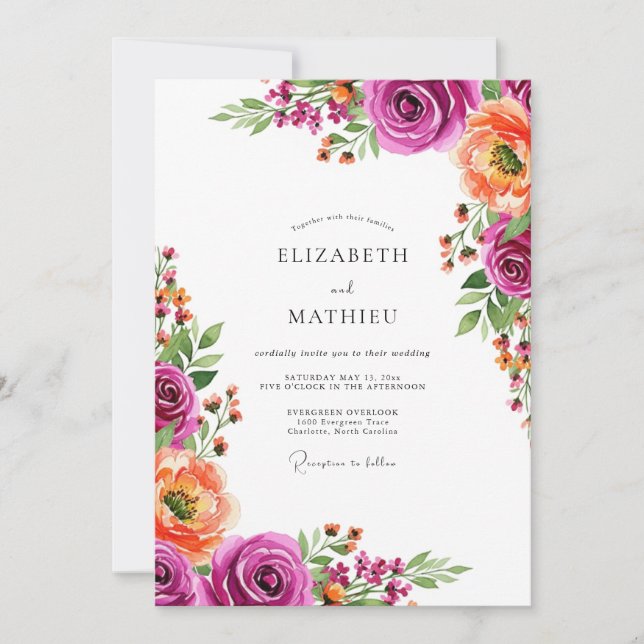 Convite Magenta Bloom Botanical Wedding (Frente)