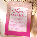 Convite Magenta cor-de-rosa magenta cor-de-rosa verde doce<br><div class="desc">Um moderno,  bonito e elegante chá glitter rosa dourado,  magenta,  convite de aniversário mbre,  com bloco cor magenta Sweet 16,  com rosa dourado padrão ombre,  com quadro cor-de-rosa e elegante de ouro Perfeito para uma princesa Doce 16.</div>