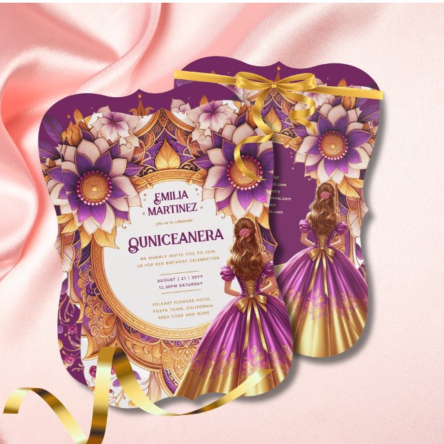 Convite Magenta Dourada Quinceañera Dress Princesa Sweet16 (Criador carregado)