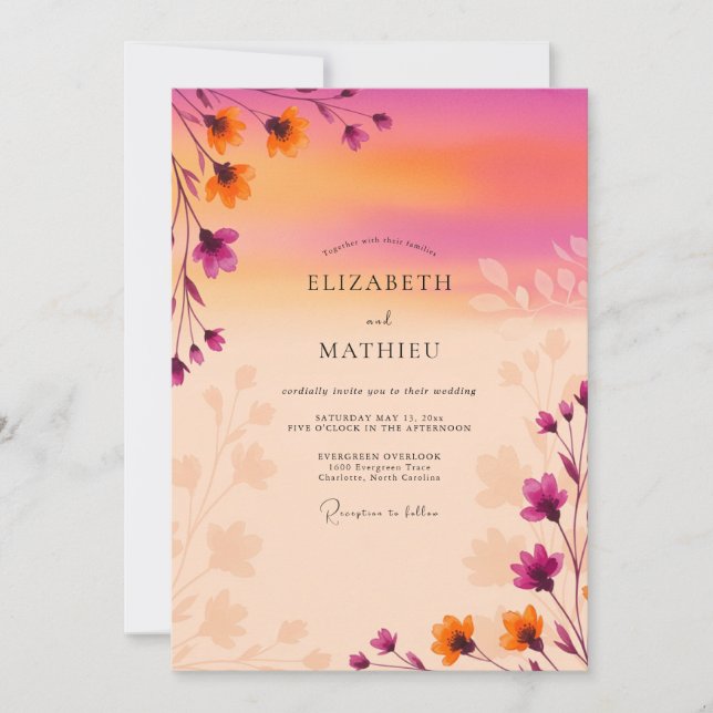 Convite Magenta Dreamy Sunset Wedding (Frente)