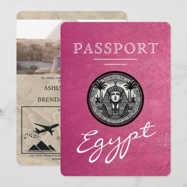 Convite Magenta Egypt Passport Wedding Invitation (Frente/Verso)