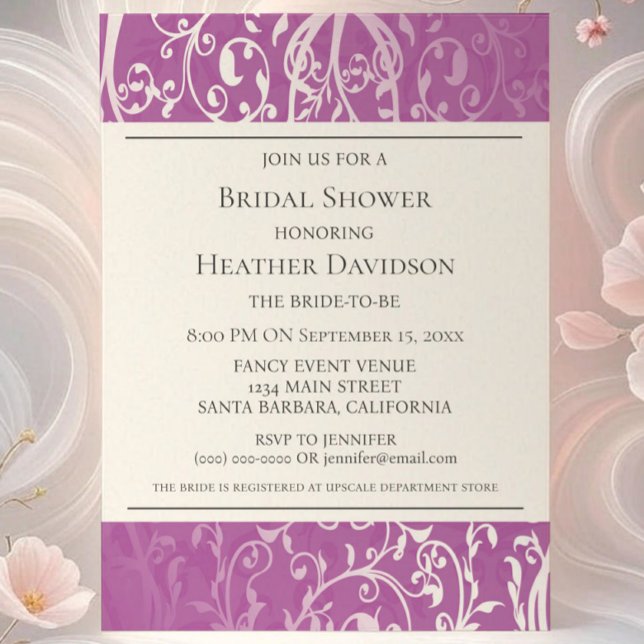 Convite Magenta Elegant Flourish Chá de panela Invite (Magenta Elegant Flourish Bridal Shower Invite)