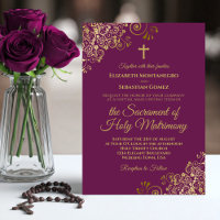 Magenta Elegante e Dourada Casamento Católico Mode