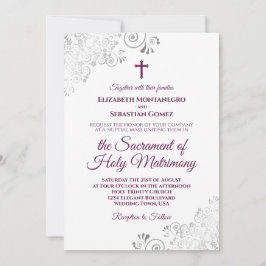 Convite Magenta Elegante sobre Casamento Católico Moderno 