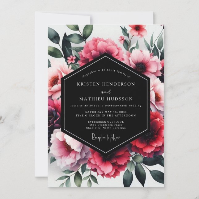 Convite Magenta Enchanting Floral Wedding (Frente)
