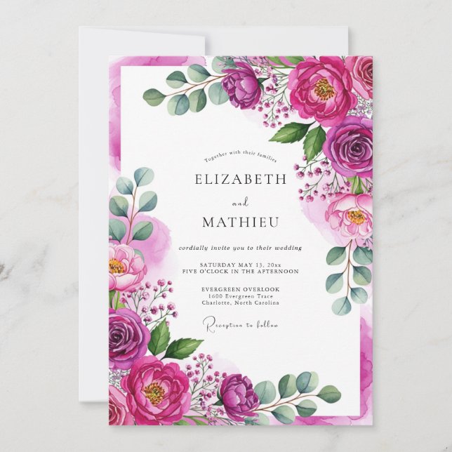 Convite Magenta Ethereal Bloom Wedding (Frente)