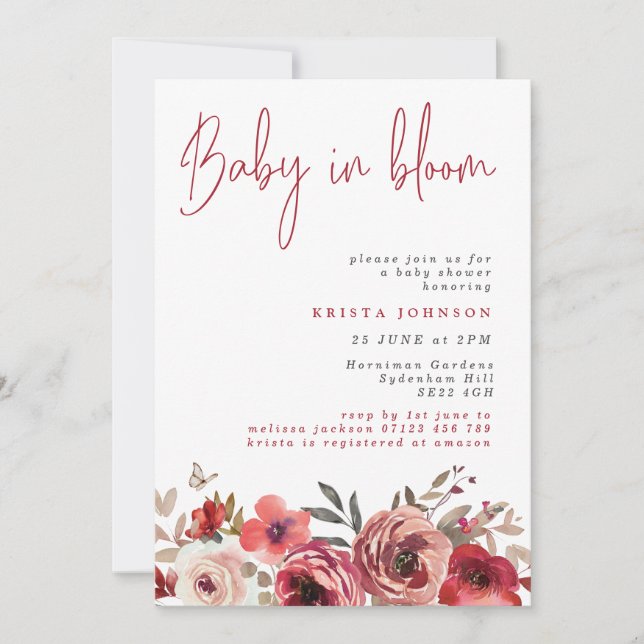 Convite Magenta Flói Bebê Em Chá de fraldas De Sangue (Frente)