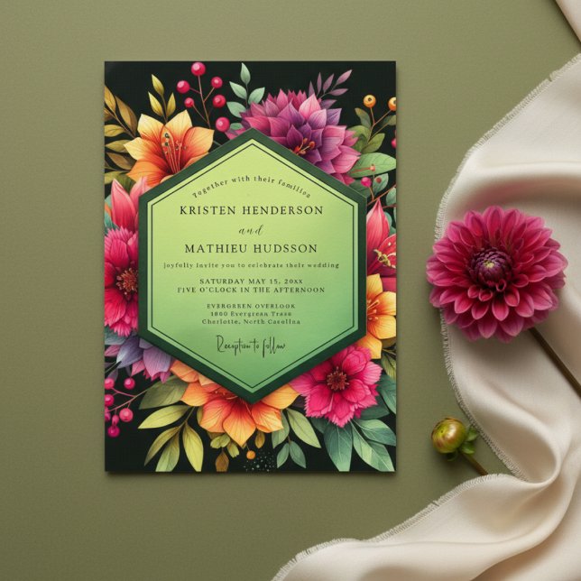 Convite Magenta Floral Dusk Wedding (Criador carregado)