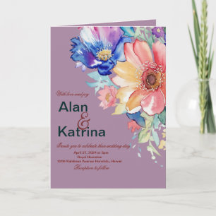Convite Magenta Floral Ousada Dobrada de Casamento