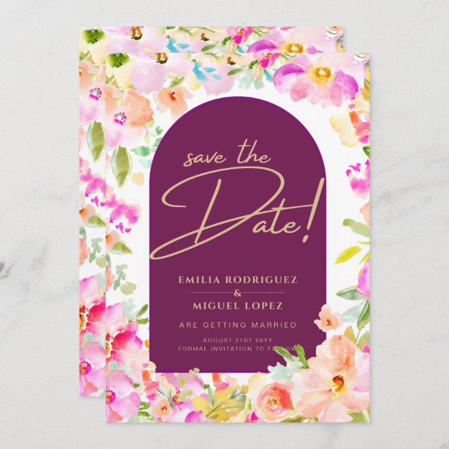 Convite Magenta Floral Wedding (Frente/Verso)