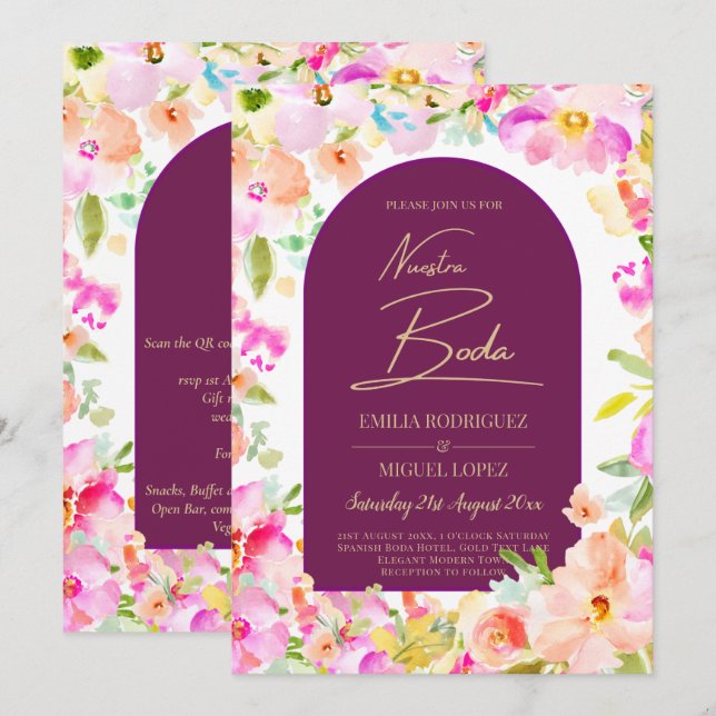 Convite Magenta Floral Wedding (Frente/Verso)