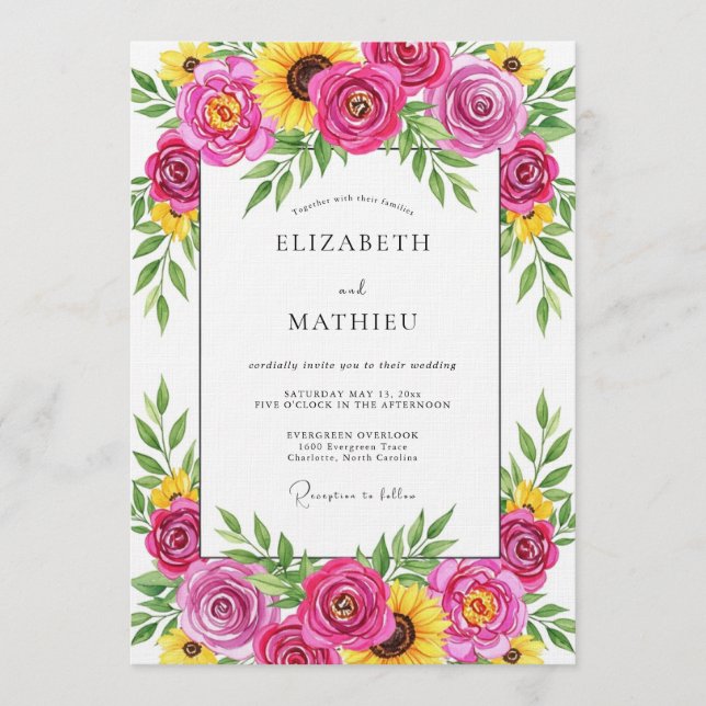 Convite Magenta Floral Whimsy Wedding (Frente)