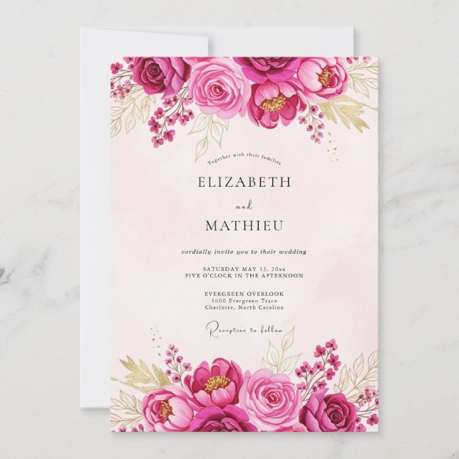 Convite Magenta Lavish Spring Wedding (Frente)
