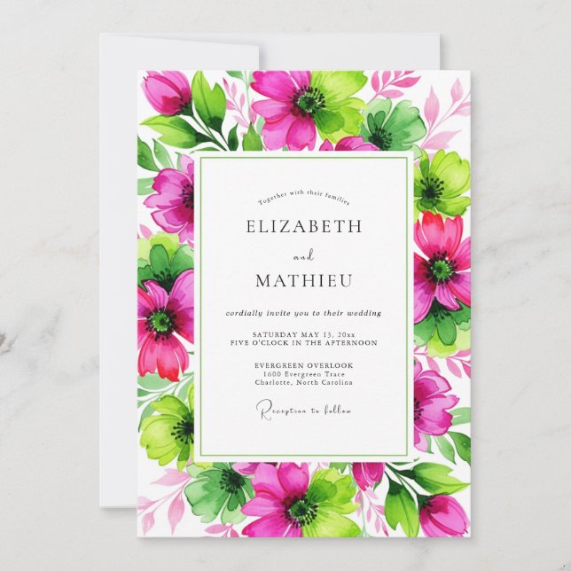 Convite Magenta Lime Vivid Botanical Wedding (Frente)