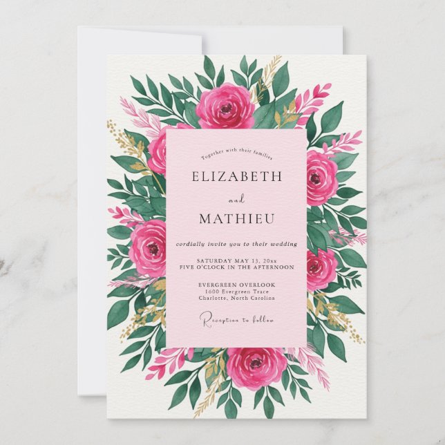 Convite Magenta Mesmerizing Spring Floral Wedding (Frente)