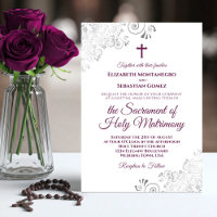 Magenta Plum em Branco Moderno Casamento Católico