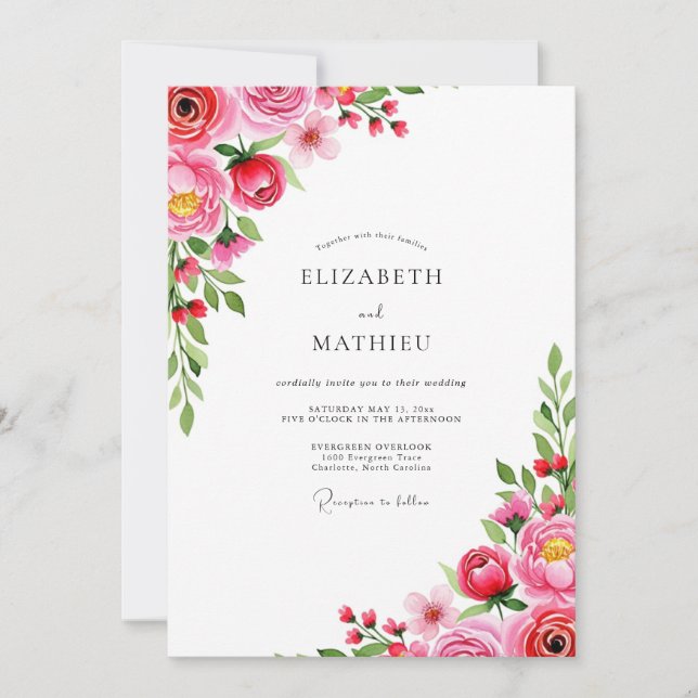 Convite Magenta Romantic Spring Wedding (Frente)