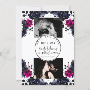 Convite Magenta Rosa Azul Tinta Floral Aquarela Salvar Dat