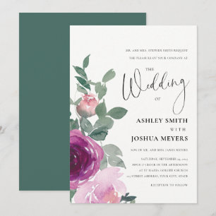 Convite Magenta Rosa Rubor Floral Rosas Marfim Casamento