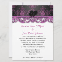 Magenta Roxo e Preto Damask com Corações
