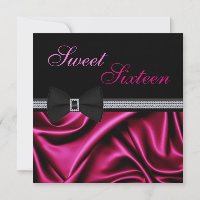 Convite Magenta Satin e Gems Sweet 16 convidam (Frente)