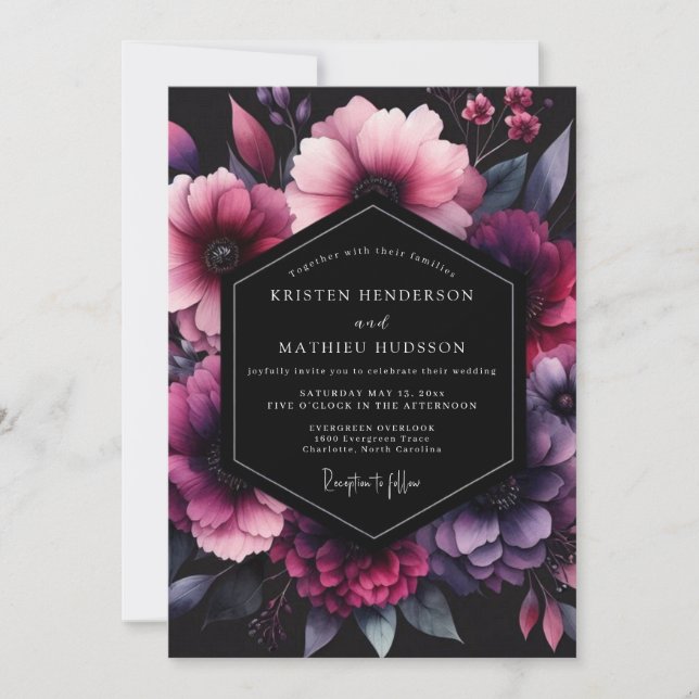 Convite Magenta Shadow Bloom Casamento (Frente)