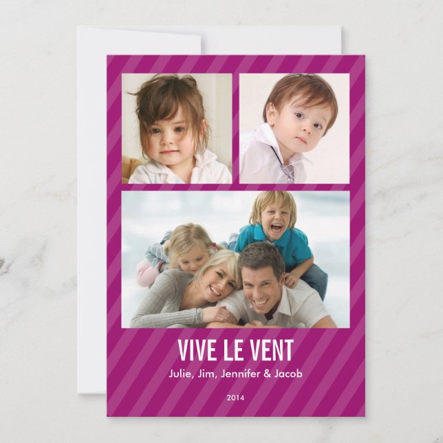 Convite Magenta Triple carte de photo de vacances (Frente)