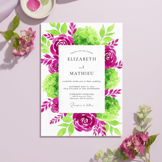 Convite Magenta Verdant Bloom Wedding (Criador carregado)