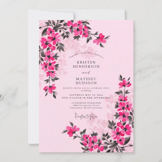 Convite Magenta Whimsical Spring Wedding (Frente)