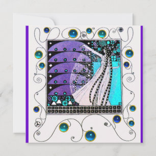 Convite MAGIA DA PRIMAVERA, roxo brilhante aqua azul escur