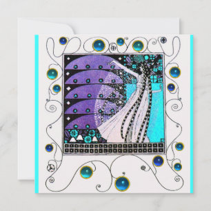 Convite MAGIA DA PRIMAVERA, roxo brilhante aqua azul escur