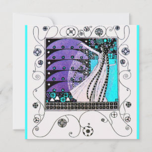 Convite MAGIA DA PRIMAVERA, roxo brilhante aqua azul escur
