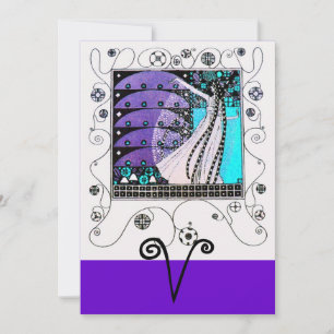 Convite MAGIA DA PRIMAVERA, roxo brilhante aqua azul escur