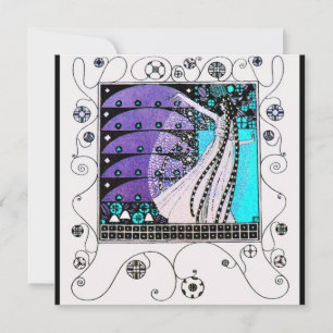 Convite MAGIA DA PRIMAVERA, roxo escuro aqua azul brilhant
