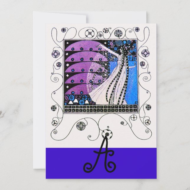 Convite MAGIA DA PRIMAVERA, roxo escuro brilhante azul (Frente)